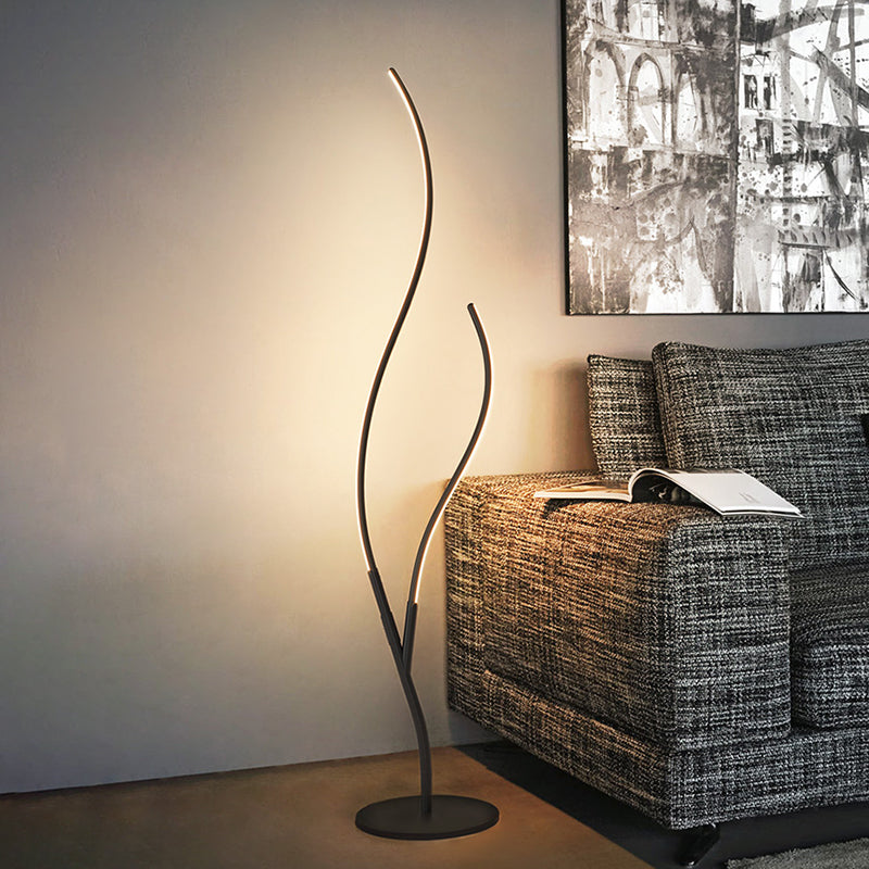 Sleek Metallic Branch Floor Reading Lamp - Modern Led Standing Light For Study Room Black