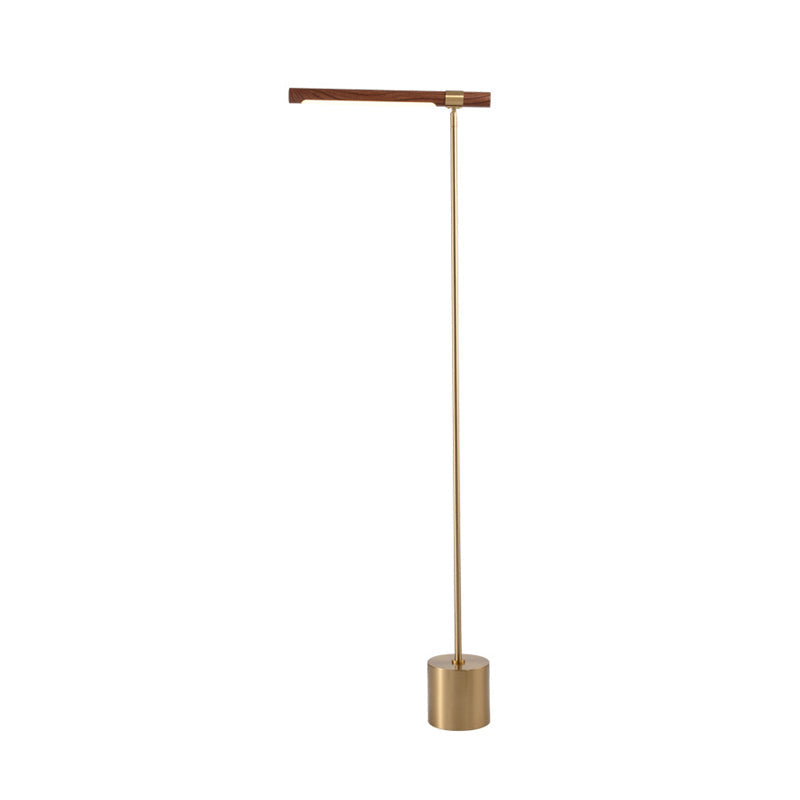 Modern Tubular Floor Lamp With Adjustable Height - Metallic Led Standing Light In Gold Wood Design