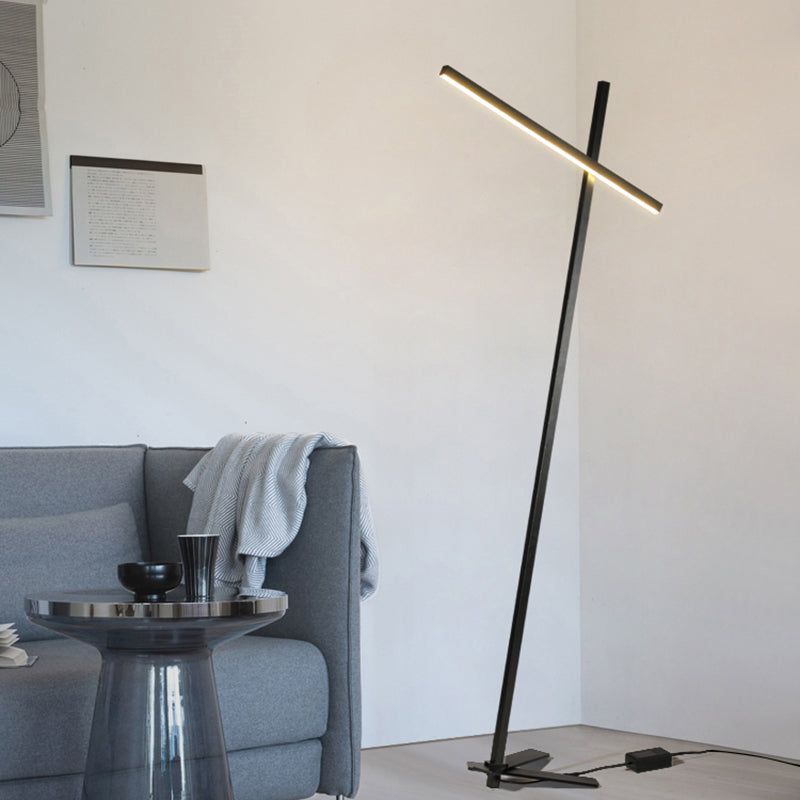Modern Black Cross-Shaped Led Floor Reading Lamp For Bedroom