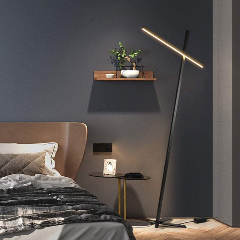 Modern Black Cross-Shaped Led Floor Reading Lamp For Bedroom