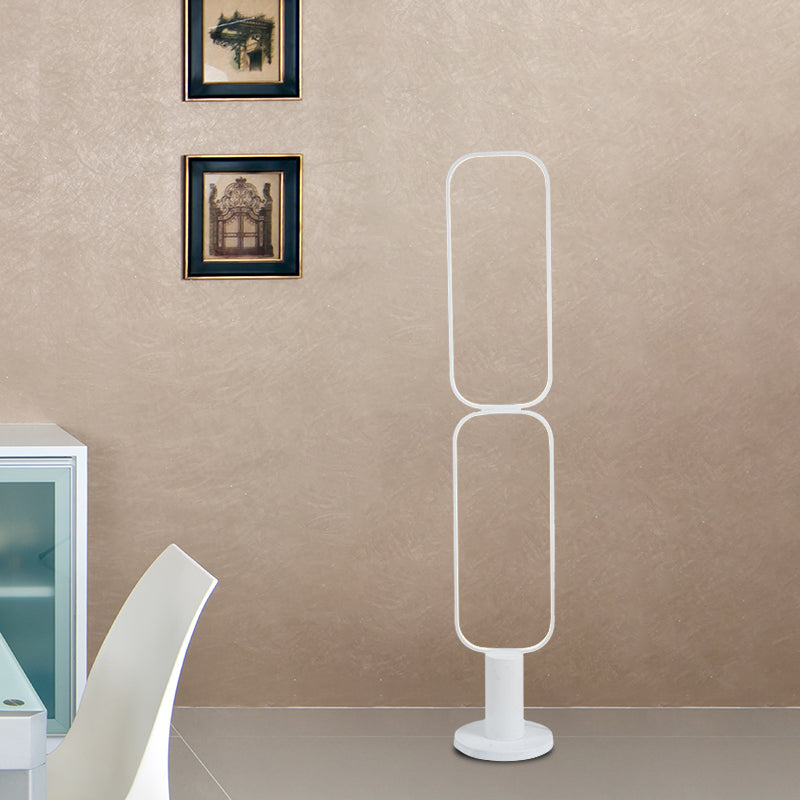 Minimalist Metal Led Bedroom Reading Floor Lamp 1/2 Tiers Rectangular Standing Light In Black/White