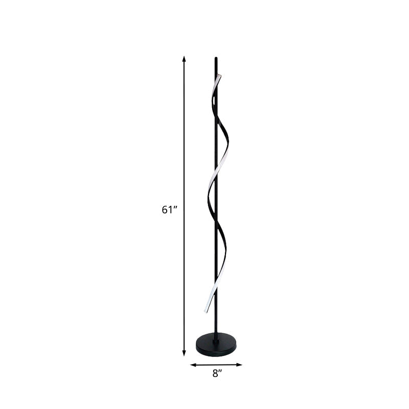 Modern Swirly Led Floor Lamp In Black With Adjustable Light Colors For Bedroom Reading