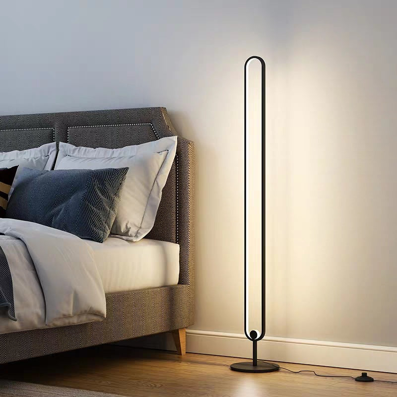 Modern Oval Frame Led Bedside Floor Lamp In Black - Simplicity Acrylic With Adjustable Light: Warm