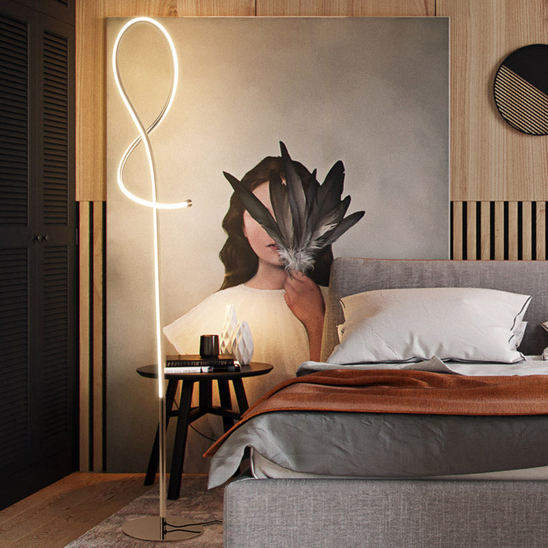 Modern Chrome Led Floor Reading Light For Living Room - Geometric Metallic Design
