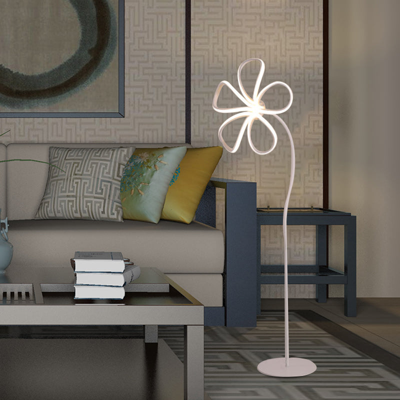 Contemporary Acrylic Bloom Floor Lamp - Black/White Led Reading Light For Study Room
