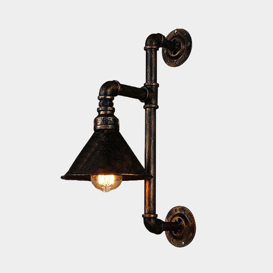 Industrial Metal Wall Sconce With Water Pipe - Dark Rust Finish 1-Light Farmhouse Light Fixture