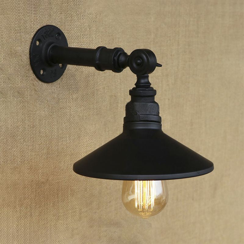 Industrial Style Black And Aged Silver Cone Wall Lamp Adjustable Sconce Light For Dining Room With