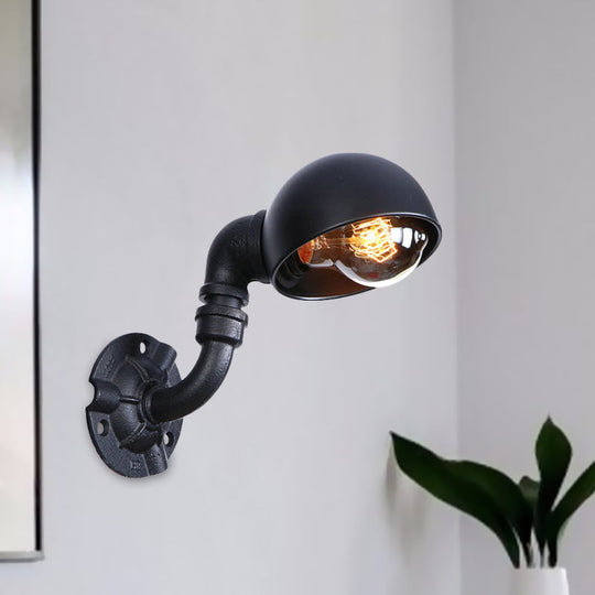 Iron Wall Light Fixture | Industrial Dome Shade 1-Light Sconce Bedroom Lighting With Pipe Design In