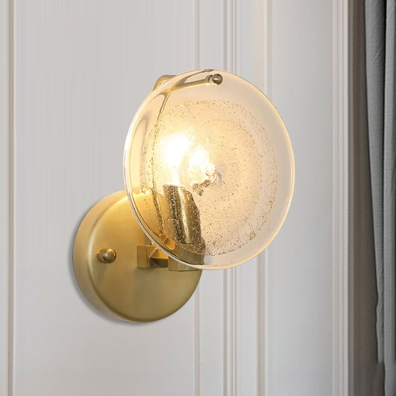 Gold Metal Wall Sconce With Clear Glass Shade - Postmodern 1-Light Fixture