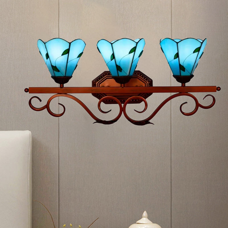 Tiffany Blue Glass Flower Sconce Light Fixture With Copper Frame