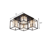 Black Flush Mount Ceiling Lamp With Frame - Modernist Cuboid Shade Semi Lighting (4 Lights)