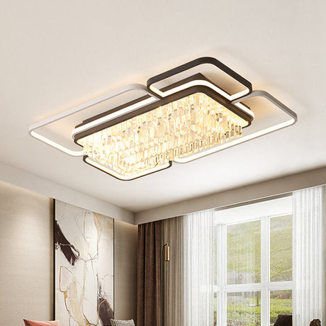 Modernist Crystal Prisms Led Ceiling Flush Mount Light - Black-White Flushmount For Living Room /