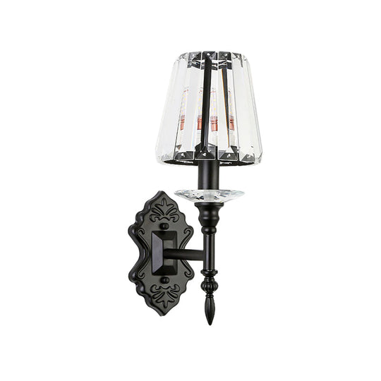 Modern Black Wall Mounted Lamp With Crystal Block Shade - 1/2-Light Bedside Lighting
