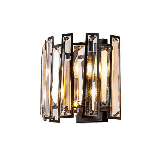 Contemporary Black Sconce With Crystal Shade - Wall Mount Lamp Dual-Head Design