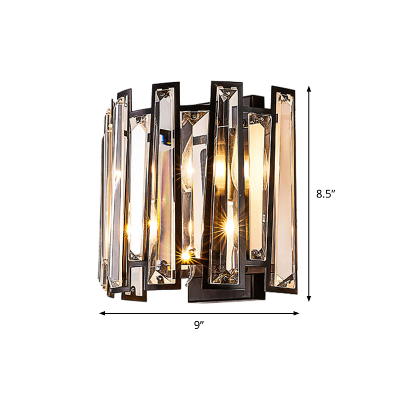 Contemporary Black Sconce With Crystal Shade - Wall Mount Lamp Dual-Head Design