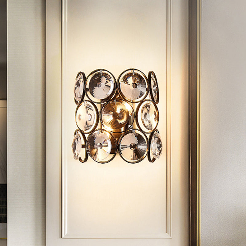 Modernist Crystal 2-Head Black Sconce Lighting: Half Cylinder Wall Lamp For Living Room