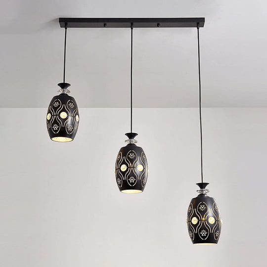 Modern Black Pendant Light: Globe, Oval, and Waterdrop Design | 3-Light Metal Ceiling Lamp for Dining Table