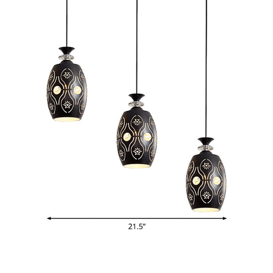 Modern Black Pendant Light: Globe, Oval, and Waterdrop Design | 3-Light Metal Ceiling Lamp for Dining Table