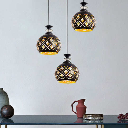 Black Modernist Pendant Light With Metallic Cluster Design - 3 Heads Globe Oval And Waterdrop Shape