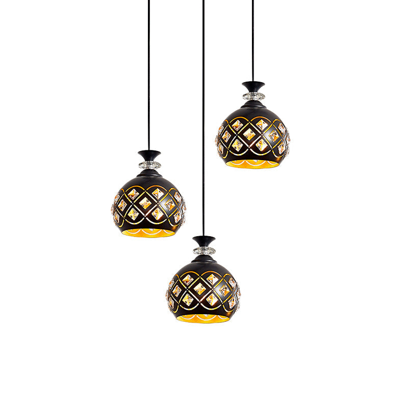 Modernist Metallic 3-Head Black Pendant Light for Dining Room - Globe/Oval/Waterdrop Cluster Design