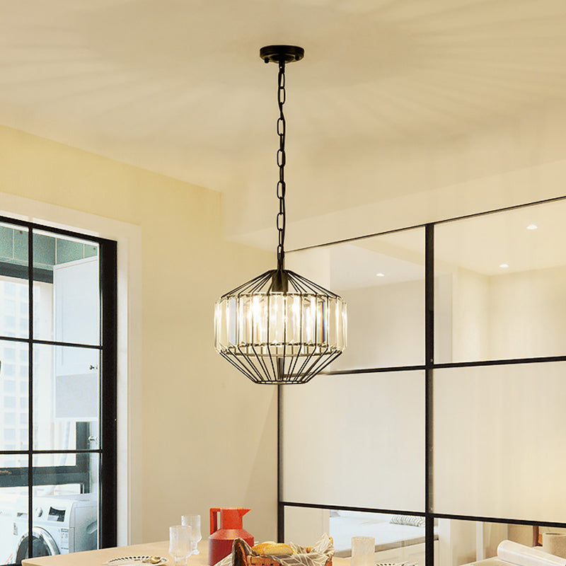Modern Crystal Block Pendant Lamp - Geometric Black Ceiling Lighting, 1 Head