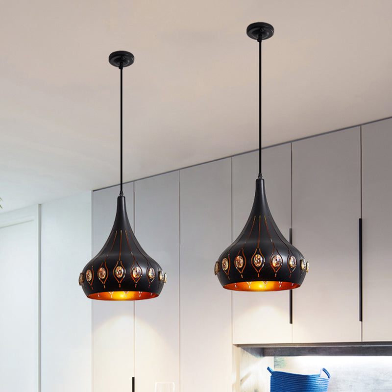 Black Modern Hanging Ceiling Lamp with Onion Metal Shade - Dining Room Down Lighting