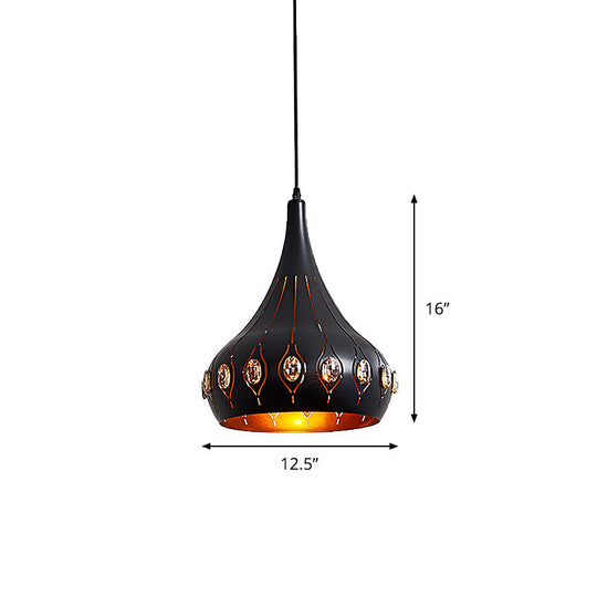 Modern Black Finish Hanging Ceiling Lamp With Onion Metal Shade - 1 Bulb Dining Room Down Lighting