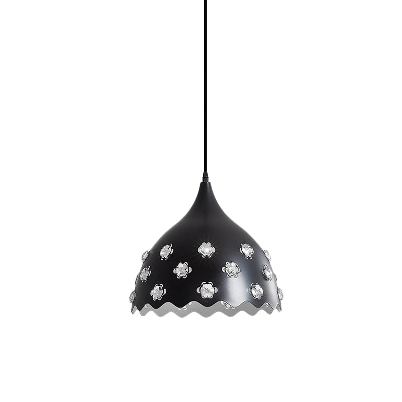 Modern Black Finish Hanging Ceiling Lamp With Onion Metal Shade - 1 Bulb Dining Room Down Lighting