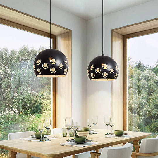Minimalist Black Metal Shade Pendant Ceiling Lamp With Domed Suspension / A