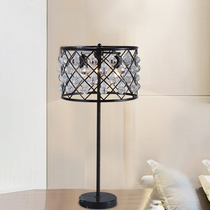 Justine - Modernist Grid Nightstand Light with Drum Design Crystal Drip Lamp