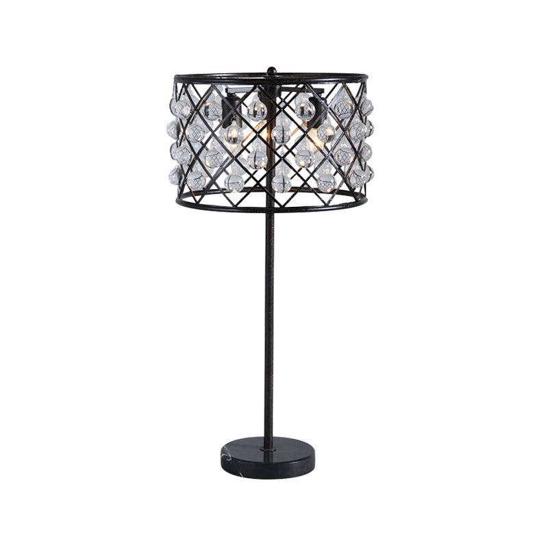 Justine - Modernist Grid Nightstand Light with Drum Design Crystal Drip Lamp