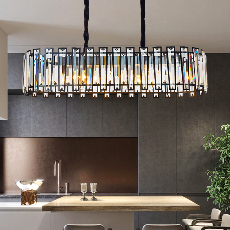 Contemporary Black Crystal Prism Island Pendant With 6 Heads For Dining Room Lighting