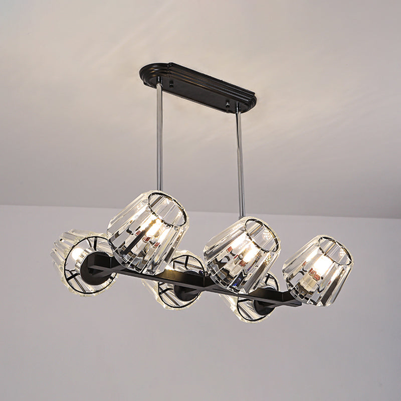 Modern Conic Hanging Light Kit With Crystal Block - 4/6 Lights Black