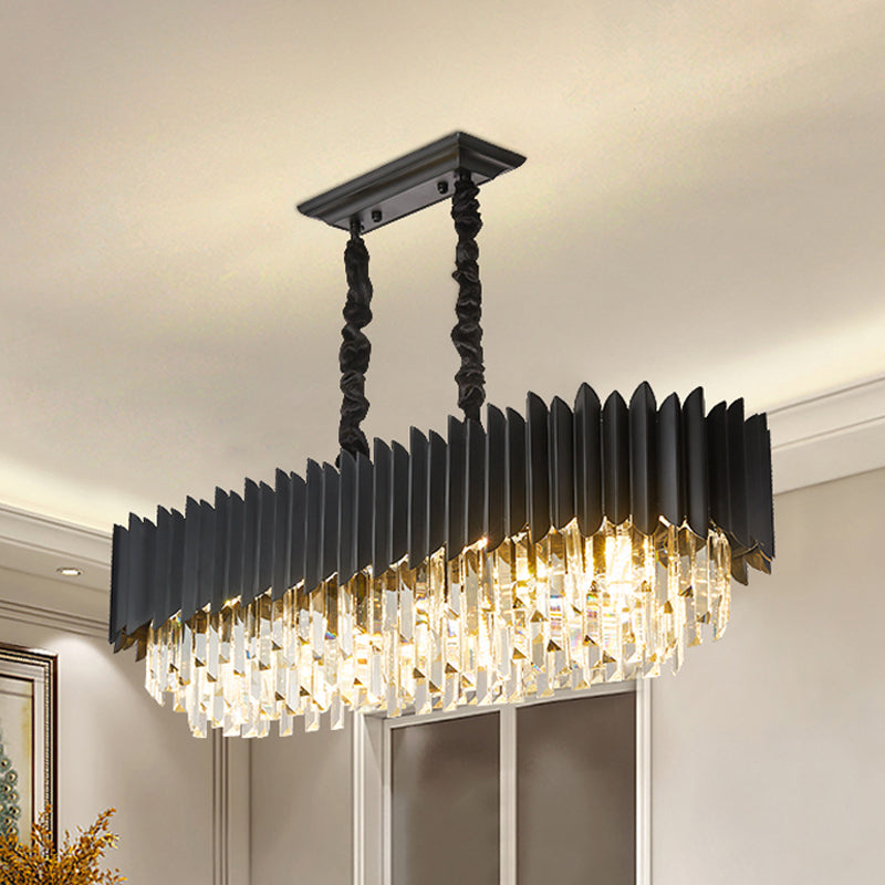 Crystal Prism Island Lamp With 6 Bulbs Black Rectangle Pendant - Contemporary Design