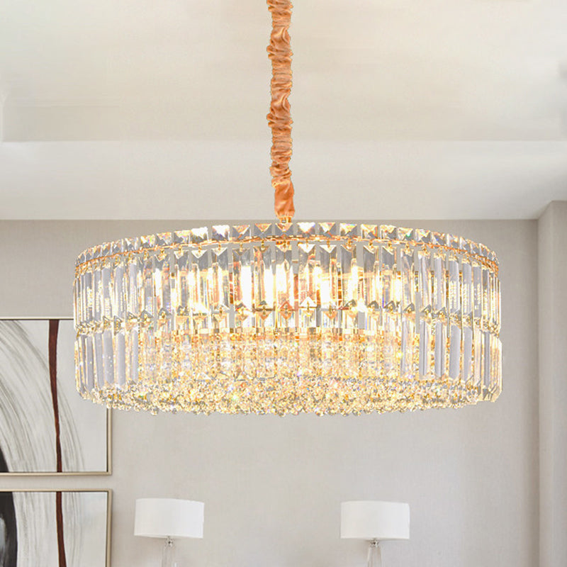 Minimalist Crystal Chandelier Pendant With Clear Layered Drum Shape