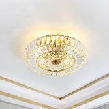 Gold Crystal Flushmount Ceiling Light With 6 Beveled Cut Heads - Perfect For Bedroom Simplicity