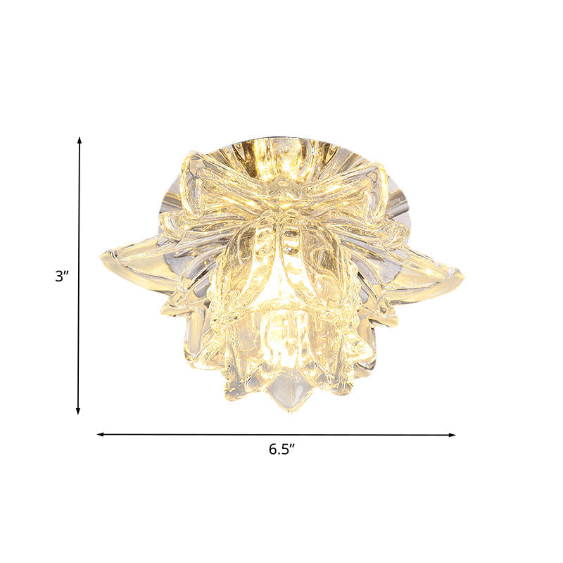 Small Led Crystal Flush Mount Modern Ceiling Lamp - Daffodils Blossom Design For Corridor