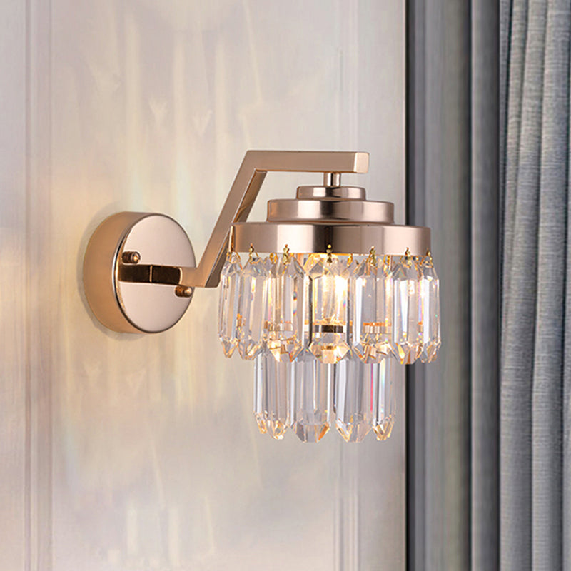 Modern Tri-Sided Crystal Rod Gold Wall Sconce With Single Bulb - Elegant Mount Lighting Fixture