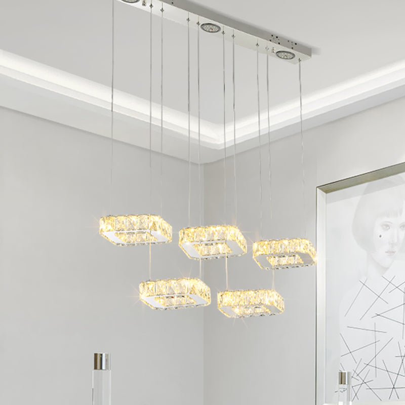Nickel Cluster Pendant Light With Square Beveled Crystal Design - Modern & Stylish Hanging Fixture
