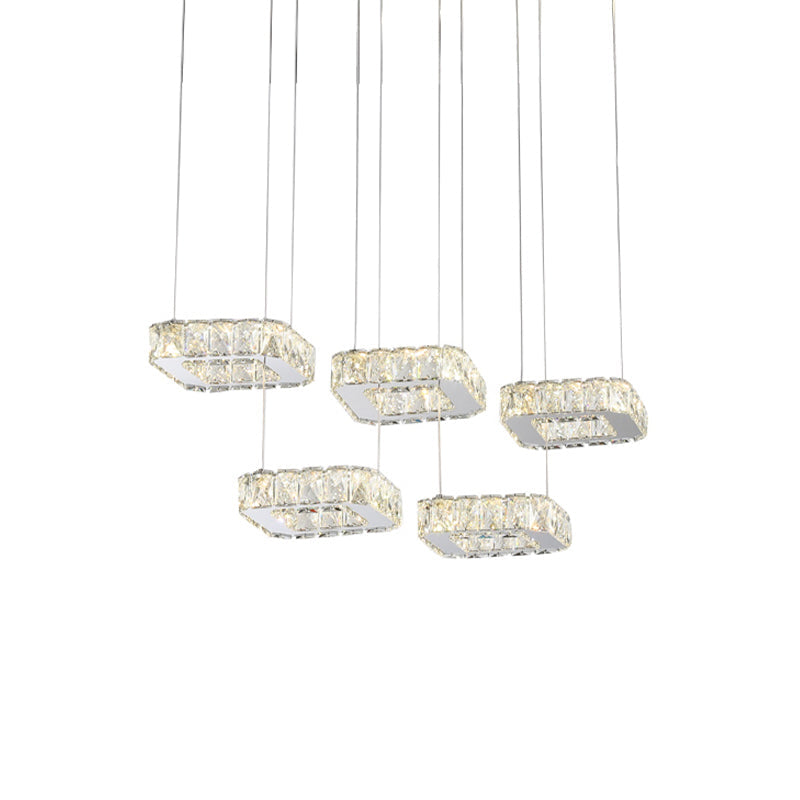 Nickel Beveled Crystal Square Cluster Pendant Light with Modern Design - 5 Heads