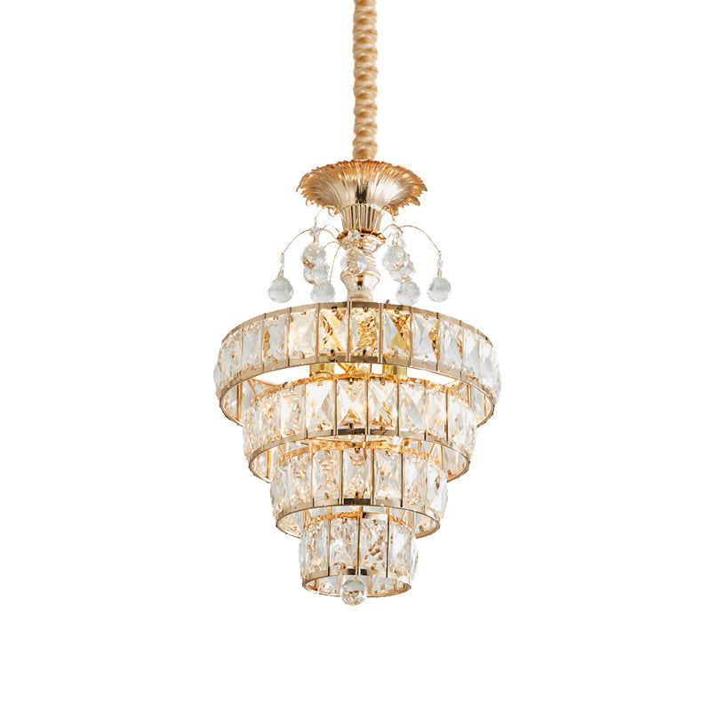 Inlaid Beveled Crystal Pendant: Gold Drop Ceiling Lamp With Traditional Suspension