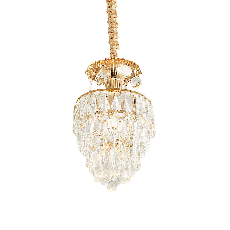 Modern Gold Crystal Dining Table Pendant Lamp - 1-Light Down Lighting Clear Tapered/Layered Design