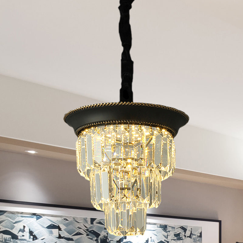 Vintage Style Crystal Pendant Light 3 Tiers Led Dining Room Hanging Lamp (Black/Gold) Black / C