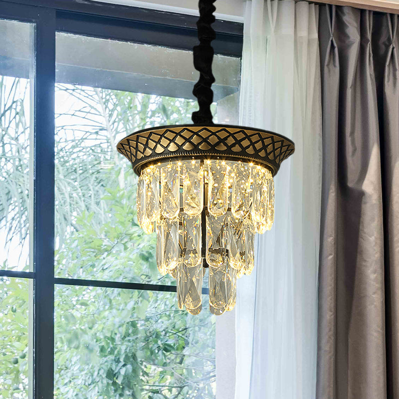 Vintage Style Crystal Pendant Light 3 Tiers Led Dining Room Hanging Lamp (Black/Gold)