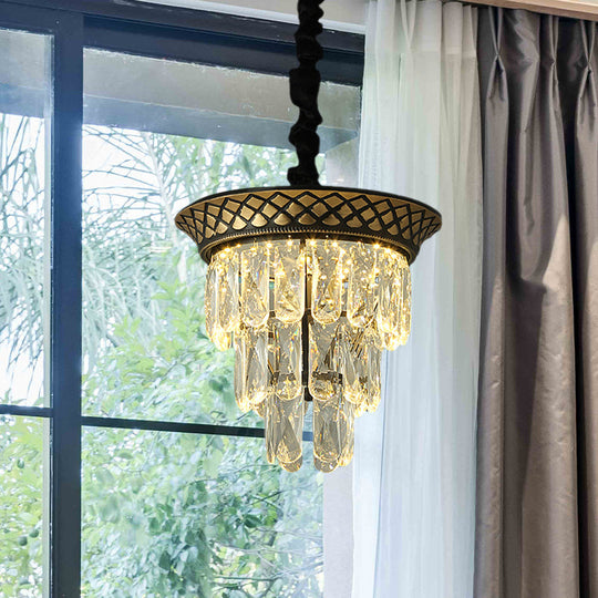 Vintage Style Crystal Pendant Light 3 Tiers Led Dining Room Hanging Lamp (Black/Gold)