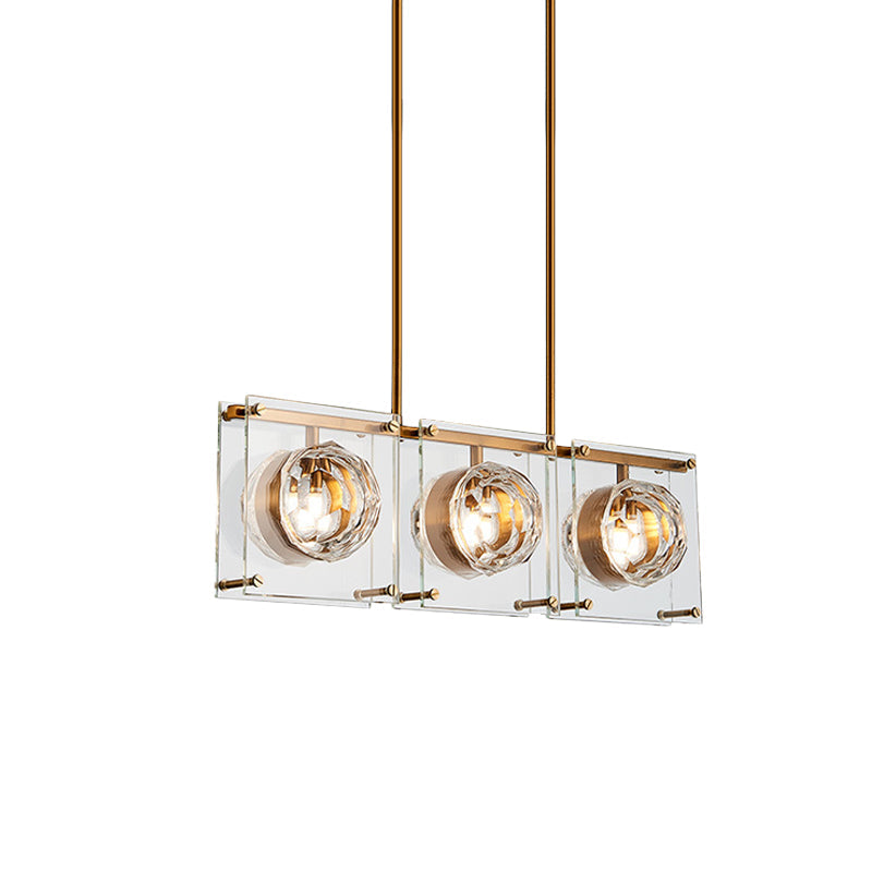 Postmodern Clear Crystal Gold Hanging Kitchen Island Light
