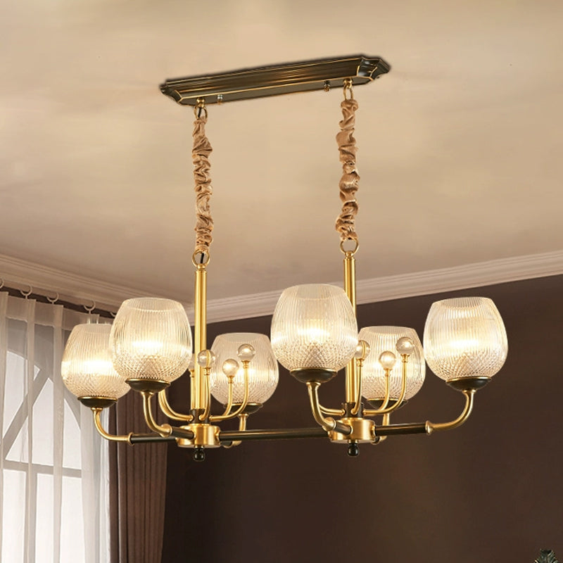Modern Ribbed Glass Island Pendant With 6 Bulbs Gold And Black