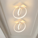 Modern Acrylic White/Black Led Ceiling Lighting For Bedroom - Ring And Rhombus Flush Mount In