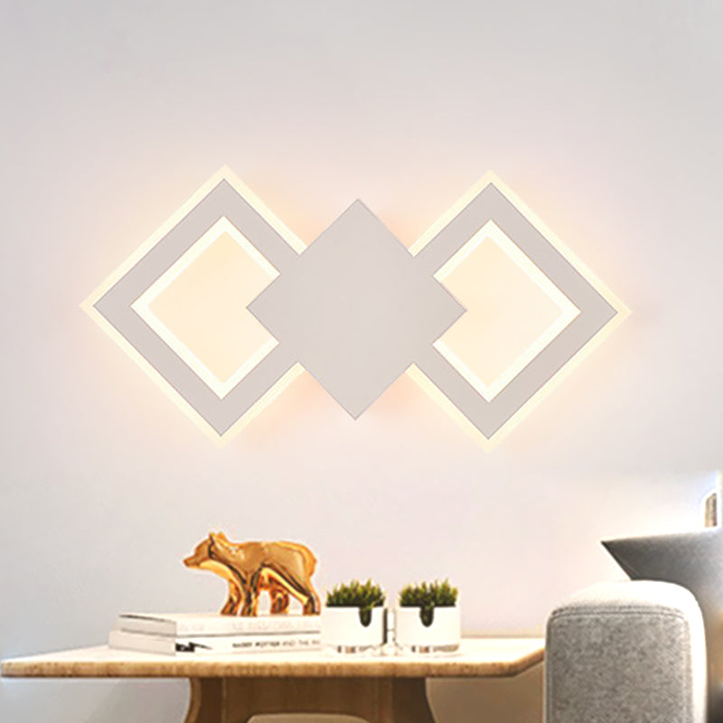 Nordic Led Metal Wall Sconce Light - Black/White Rhombus Design For Bedroom White/Warm