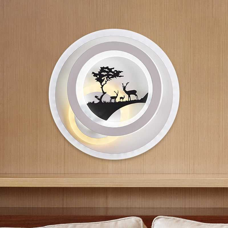 Minimalist Led Acrylic Sconce Light Fixture With Tree And Elk Design For Bedroom Lighting